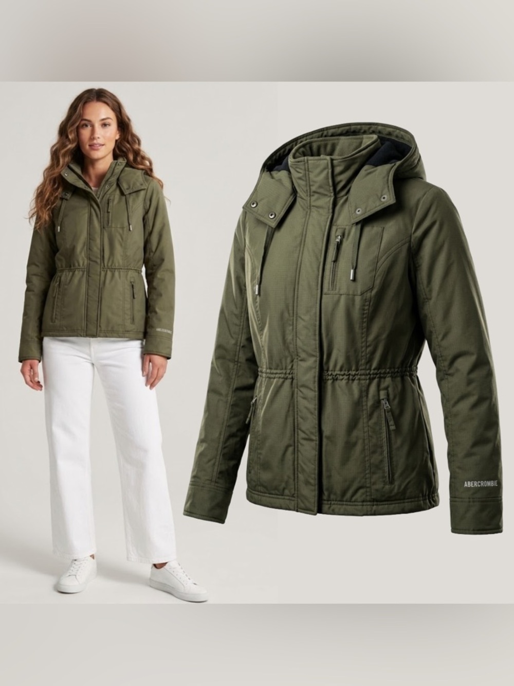 Abercrombie Army Green Hooded Utility Jacket Gorpcore All Season Weather Warrior